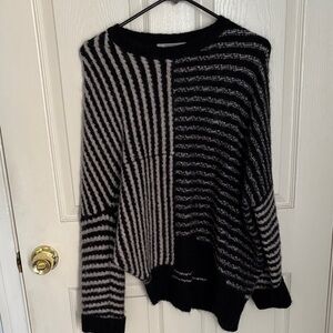 All Saints Black and Cream Striped Sweater